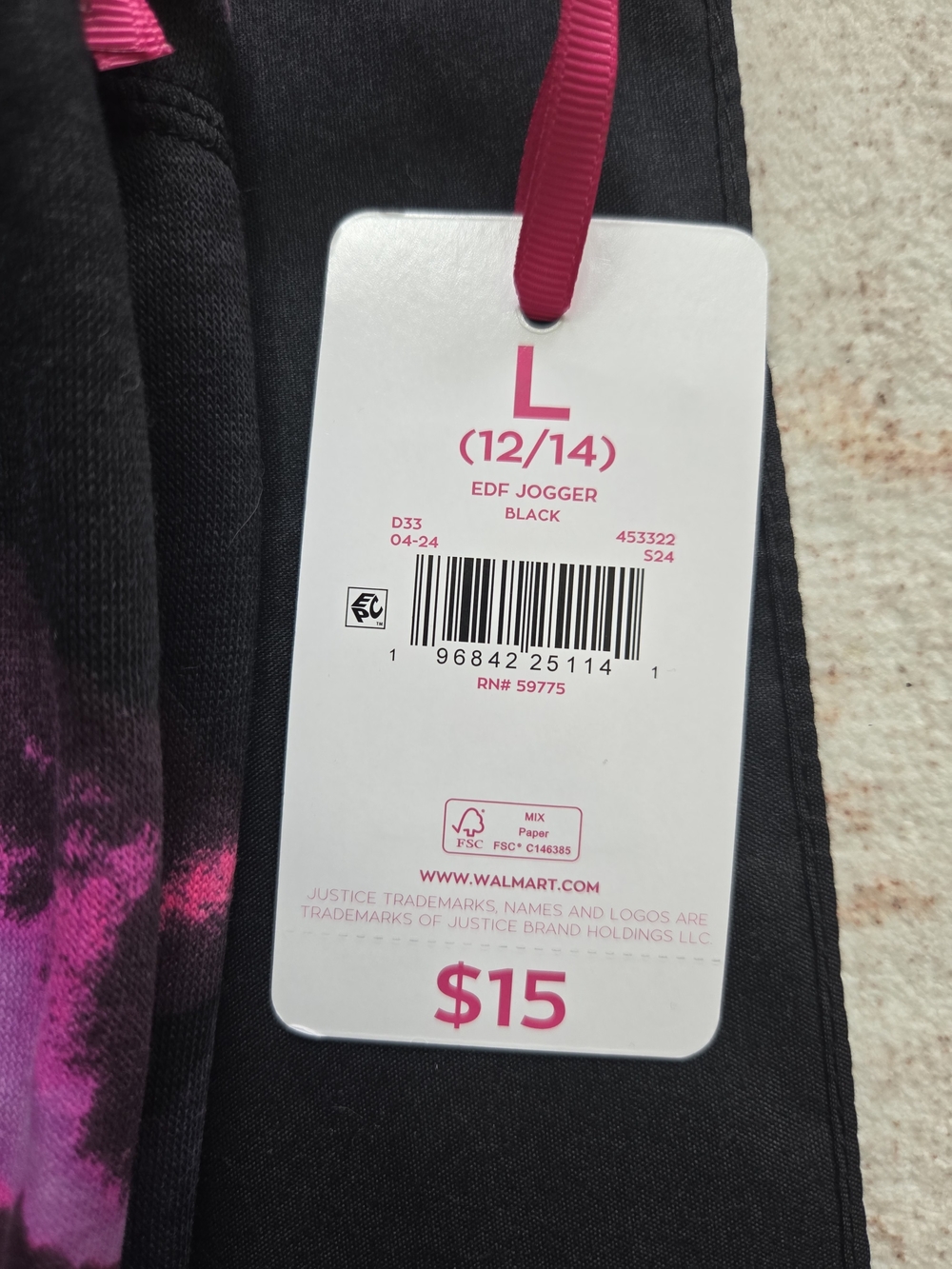 Justice Girls' Tie-Dye Joggers - Black, Pink & Teal - Picture 3 of 4